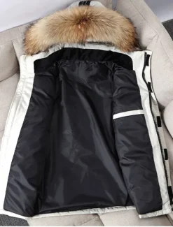 Best OUKU Men's Down Jacket Puffer Jacket Parka Fur Trim Work Daily Wear Long Casual Daily Casual Warm Winter Pure Color Black White Red Puffer Jacket