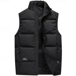 Sale OUKU Men's Down Vest Daily Casual Spring & Fall Pocket Polyester Comfortable Solid Color Zipper Stand Collar Black Pink Red Purple Vest