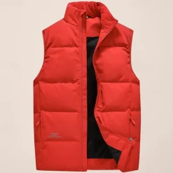 Sale OUKU Men's Down Vest Daily Casual Spring & Fall Pocket Polyester Comfortable Solid Color Zipper Stand Collar Black Pink Red Purple Vest