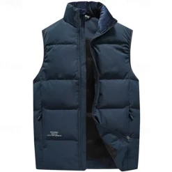 Sale OUKU Men's Down Vest Daily Casual Spring & Fall Pocket Polyester Comfortable Solid Color Zipper Stand Collar Black Pink Red Purple Vest