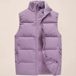 Sale OUKU Men's Down Vest Daily Casual Spring & Fall Pocket Polyester Comfortable Solid Color Zipper Stand Collar Black Pink Red Purple Vest