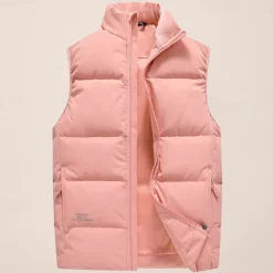 Sale OUKU Men's Down Vest Daily Casual Spring & Fall Pocket Polyester Comfortable Solid Color Zipper Stand Collar Black Pink Red Purple Vest