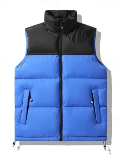 Hot OUKU Men's Down Vest Puffer Vest Vest Gilet Daily Date Vacation Fashion Casual Fall & Winter Patchwork Pocket Polyester Thermal Warm Comfortable Color Block Zipper Stand Collar Regular Fit Black Blue