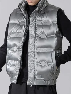 Clearance OUKU Men's Down Vest Puffer Vest Vest Gilet Quilted Vest Daily Date Vacation Fashion Casual Fall & Winter Pocket Polyester Duckdown Warm Comfortable Solid Color Zipper Stand Collar Regular Fit Black Gray