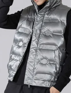 Clearance OUKU Men's Down Vest Puffer Vest Vest Gilet Quilted Vest Daily Date Vacation Fashion Casual Fall & Winter Pocket Polyester Duckdown Warm Comfortable Solid Color Zipper Stand Collar Regular Fit Black Gray