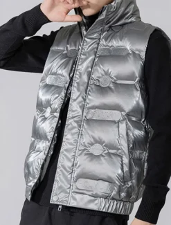 Clearance OUKU Men's Down Vest Puffer Vest Vest Gilet Quilted Vest Daily Date Vacation Fashion Casual Fall & Winter Pocket Polyester Duckdown Warm Comfortable Solid Color Zipper Stand Collar Regular Fit Black Gray