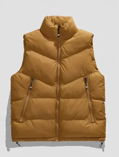 OUKU Men's Down Vest Puffer Vest Vest Gilet Daily Date Vacation Fashion Casual Fall & Winter Pocket Polyester Thermal Warm Comfortable Plain Zipper Stand Collar Regular Fit Black Blue Brown Green Vest