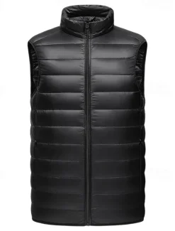 Hot OUKU Men's Down Vest Puffer Vest Gilet Daily Date Vacation Fashion Casual Fall & Winter Pocket Nylon Duckdown Warm Comfortable Solid Color Zipper Stand Collar Regular Fit Black Burgundy Blue Gray Vest