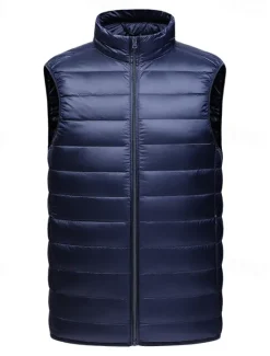 Hot OUKU Men's Down Vest Puffer Vest Gilet Daily Date Vacation Fashion Casual Fall & Winter Pocket Nylon Duckdown Warm Comfortable Solid Color Zipper Stand Collar Regular Fit Black Burgundy Blue Gray Vest