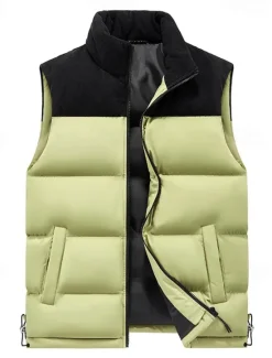 Outlet OUKU Men's Down Vest Puffer Vest Vest Gilet Daily Date Vacation Fashion Casual Fall & Winter Patchwork Pocket Polyester Warm Comfortable Plain Pocket Zipper Stand Collar Regular Fit Black Ivory Purple