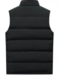 Discount OUKU Men's Down Vest Puffer Vest Vest Gilet Daily Date Vacation Fashion Casual Fall & Winter Pocket Polyester Warm Comfortable Plain Zipper Standing Collar Regular Fit Red Blue Vest Black