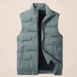 Best OUKU Men's Down Vest Quilted Vest Daily Casual Fall & Winter Zipper Pocket Polyester Comfortable Solid Color Zipper Stand Collar Black White Light Green Sky Blue Vest