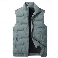 Best OUKU Men's Down Vest Quilted Vest Daily Casual Fall & Winter Zipper Pocket Polyester Comfortable Solid Color Zipper Stand Collar Black White Light Green Sky Blue Vest