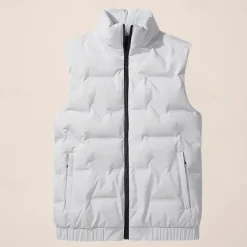 Best OUKU Men's Down Vest Quilted Vest Daily Casual Fall & Winter Zipper Pocket Polyester Comfortable Solid Color Zipper Stand Collar Black White Light Green Sky Blue Vest