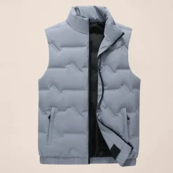 Best OUKU Men's Down Vest Quilted Vest Daily Casual Fall & Winter Zipper Pocket Polyester Comfortable Solid Color Zipper Stand Collar Black White Light Green Sky Blue Vest