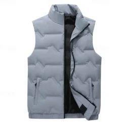 Best OUKU Men's Down Vest Quilted Vest Daily Casual Fall & Winter Zipper Pocket Polyester Comfortable Solid Color Zipper Stand Collar Black White Light Green Sky Blue Vest