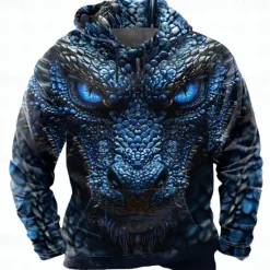 Online OUKU Men's Dragon 3D Hoodie Sweatshirt Cool Party Crew Neck Club Streetwear Blue Purple Drawstring Fall Winter Designer