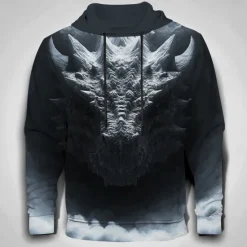 Hot OUKU Men's Dragon 3D Hoodies Sweatshirt Cool Party Long Sleeve Crew Neck Club Streetwear Black Blue Drawstring Graphic Fall Winter Designer