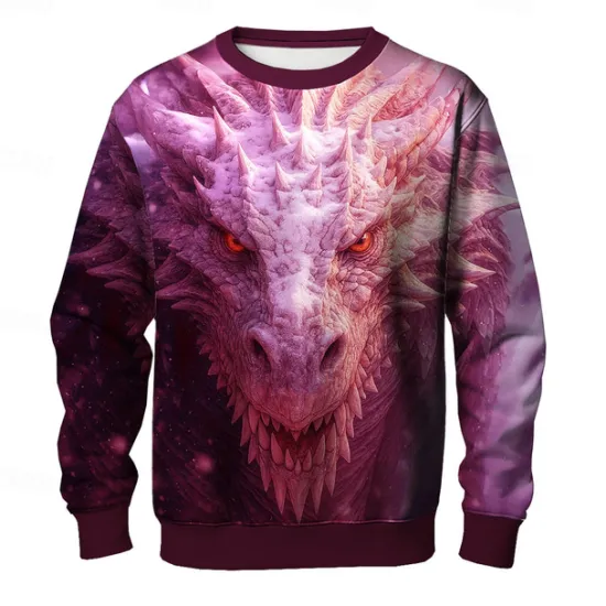 Best OUKU Men's Dragon 3D Sweatshirt Casual Long Sleeve Crew Neck Pink Blue Crewneck 3D All Seasons Designer