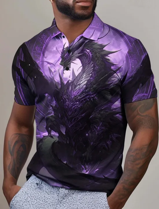 Outlet OUKU Men's Dragon Golf Shirt Short Sleeve Polo Shirts Collared Shirts Casual Funny Vacation Wear Party Outfits Buttons 3D Print Summer Yellow Red Blue