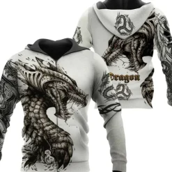 Best OUKU Men's Dragon Graphic Prints Hoodie Hoodies Sweatshirt Streetwear Designer Long Sleeve Hooded Sports & Outdoor Daily Sports Wine Red Red+Gray Zipper Print Spring & Fall Designer