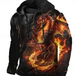 OUKU Men's Dragon Hoodie Hoodies Sweatshirt Fashion Cool Long Sleeve Hooded Vacation Sports Outdoor Going out Drawstring Fall Winter Designer Black