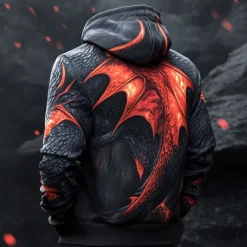 Sale OUKU Men's Dragon Hoodies Fashion Cool Long Sleeve Hooded Vacation Going out Streetwear Drawstring Zipper Fall Winter Designer Black