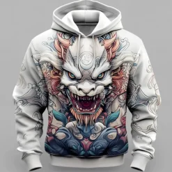 OUKU Men's Dragon Hoodies Sweatshirt Fashion Cool Long Sleeve Crew Neck Party Holiday Streetwear Drawstring Fall Winter Designer White