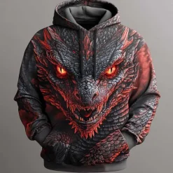 Sale OUKU Men's Dragon Hoodies Sweatshirt Fashion Cool Long Sleeve Crew Neck Party Holiday Streetwear Black Blue Drawstring Fall Winter Designer