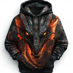 Sale OUKU Men's Dragon Hoodies Sweatshirt Fashion Cool Long Sleeve Crew Neck Party Holiday Streetwear Black Blue Drawstring Fall Winter Designer