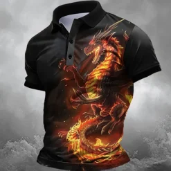 New OUKU Men's Dragon Polo Shirts Golf Shirt Short Sleeve Polo Shirts Collared Shirts Funny Streetwear Vacation Wear Party Outfits Buttons 3D Print Summer Spring Black Purple Green