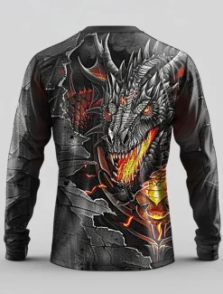 Clearance OUKU Men's Dragon T Shirt Long Sleeve T shirt 3D Print Crew Neck Shirt Exaggerated Designer Street Style Street Casual Black / White Black Summer Spring Fall Clothing Apparel S M L XL XXL XXXL
