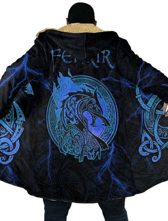 Sale OUKU Men's Dragon Totem Winter Coat Fleece Jacket Coat Thermal Warm Abstract Gothic Daily Wear Going out Pocket Print Fall & Winter Hooded Long Sleeve Yellow Blue Orange