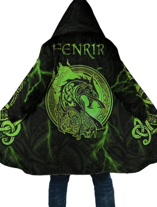 Sale OUKU Men's Dragon Totem Winter Coat Fleece Jacket Coat Thermal Warm Abstract Gothic Daily Wear Going out Pocket Print Fall & Winter Hooded Long Sleeve Yellow Blue Orange