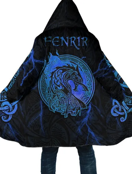 Sale OUKU Men's Dragon Totem Winter Coat Fleece Jacket Coat Thermal Warm Abstract Gothic Daily Wear Going out Pocket Print Fall & Winter Hooded Long Sleeve Yellow Blue Orange