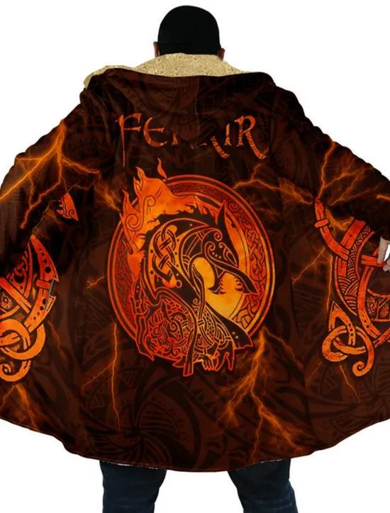 Sale OUKU Men's Dragon Totem Winter Coat Fleece Jacket Coat Thermal Warm Abstract Gothic Daily Wear Going out Pocket Print Fall & Winter Hooded Long Sleeve Yellow Blue Orange