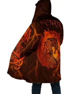 Sale OUKU Men's Dragon Totem Winter Coat Fleece Jacket Coat Thermal Warm Abstract Gothic Daily Wear Going out Pocket Print Fall & Winter Hooded Long Sleeve Yellow Blue Orange