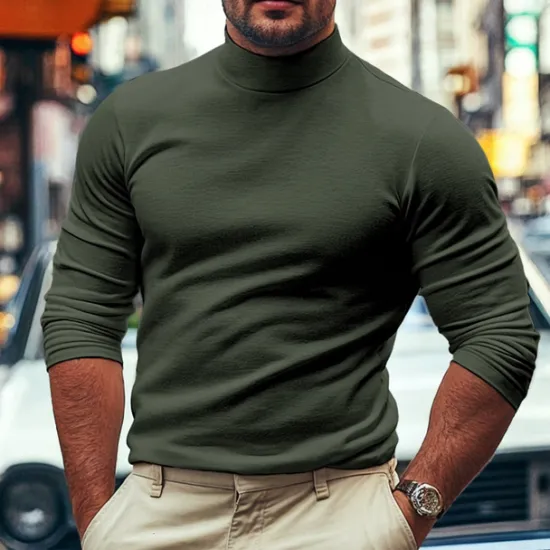 Outlet OUKU Men's Dralon Mock Turtleneck T shirt Tee Turtleneck shirt Tee Top Long Sleeve Shirt Plain Turtleneck Street Vacation Long Sleeve Soft Clothing Apparel Fashion Designer Basic