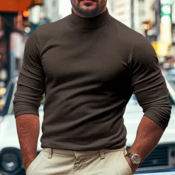 Outlet OUKU Men's Dralon Mock Turtleneck T shirt Tee Turtleneck shirt Tee Top Long Sleeve Shirt Plain Turtleneck Street Vacation Long Sleeve Soft Clothing Apparel Fashion Designer Basic