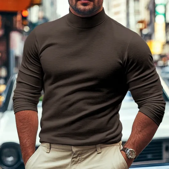 Outlet OUKU Men's Dralon Mock Turtleneck T shirt Tee Turtleneck shirt Tee Top Long Sleeve Shirt Plain Turtleneck Street Vacation Long Sleeve Soft Clothing Apparel Fashion Designer Basic