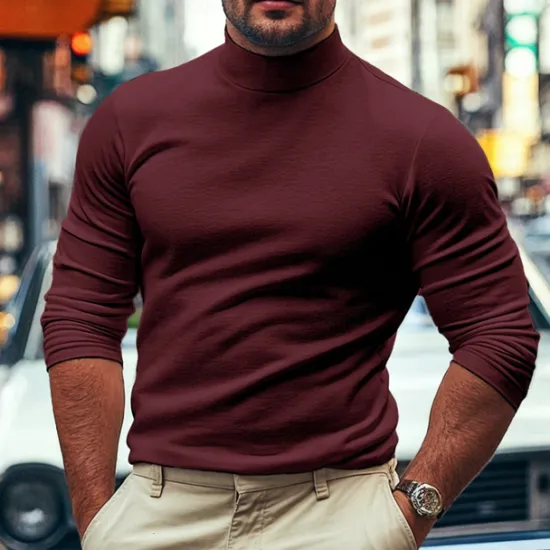 Outlet OUKU Men's Dralon Mock Turtleneck T shirt Tee Turtleneck shirt Tee Top Long Sleeve Shirt Plain Turtleneck Street Vacation Long Sleeve Soft Clothing Apparel Fashion Designer Basic