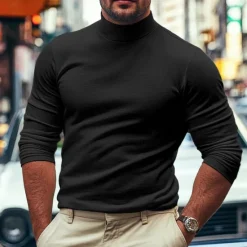 Outlet OUKU Men's Dralon Mock Turtleneck T shirt Tee Turtleneck shirt Tee Top Long Sleeve Shirt Plain Turtleneck Street Vacation Long Sleeve Soft Clothing Apparel Fashion Designer Basic