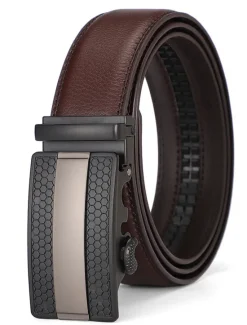 Sale OUKU Men's Dress Belt Leather Belt Ratchet Belt Black Brown Cowhide Alloy Fashion Plain Daily Wear Going out Weekend