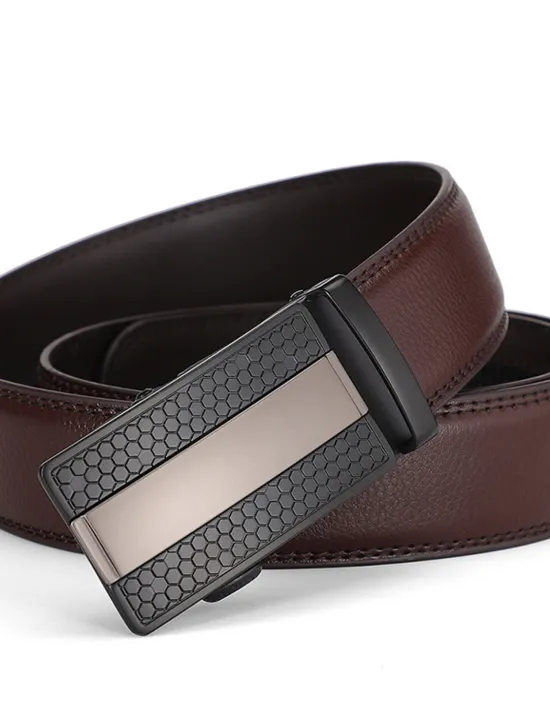 Sale OUKU Men's Dress Belt Leather Belt Ratchet Belt Black Brown Cowhide Alloy Fashion Plain Daily Wear Going out Weekend