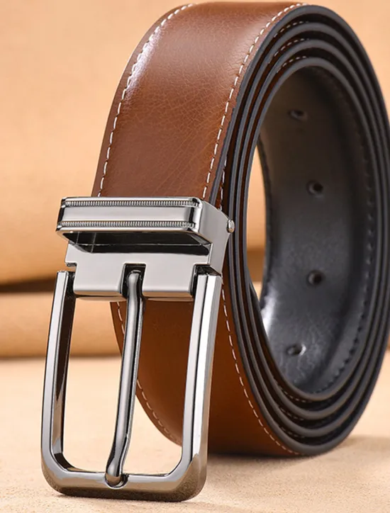 Online OUKU Men's Dress Belt Leather Belt Ratchet Belt Casual Belt Black 1# Black 2# Cowhide Stylish Casual Gentleman Plain Daily Wear Going out Weekend