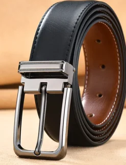 Online OUKU Men's Dress Belt Leather Belt Ratchet Belt Casual Belt Black 1# Black 2# Cowhide Stylish Casual Gentleman Plain Daily Wear Going out Weekend