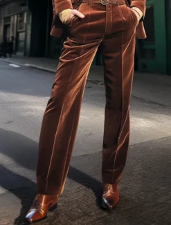 Outlet OUKU Men's Dress Pants Bell Bottom Trousers Suit Pants Velvet Pants Front Pocket Straight Leg Plain Comfort Business Daily Holiday Fashion Chic & Modern Black Brown