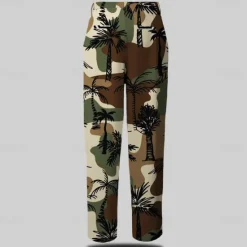 Outlet OUKU Men's Dress Pants Buttons Pocket 3D Print Camo Full Length Business Casual Vacation Inelastic Green