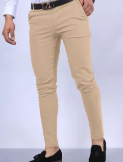 OUKU Men's Dress Pants Chinos Chino Pants Pocket Plain Comfort Business Daily Classic Style Black White Micro-elastic