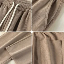 Outlet OUKU Men's Dress Pants Corduroy Pants Trousers Casual Pants Drawstring Elastic Waist Straight Leg Plain Comfort Warm Full Length Outdoor Casual Daily Fashion Streetwear Black Khaki